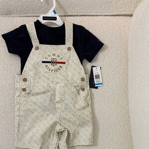 Tommy Hilfiger Beige Overalls with Navy Shirt